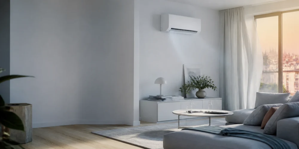 Heller, gekühlter Wohnraum mit einer Split-Klimaanlage